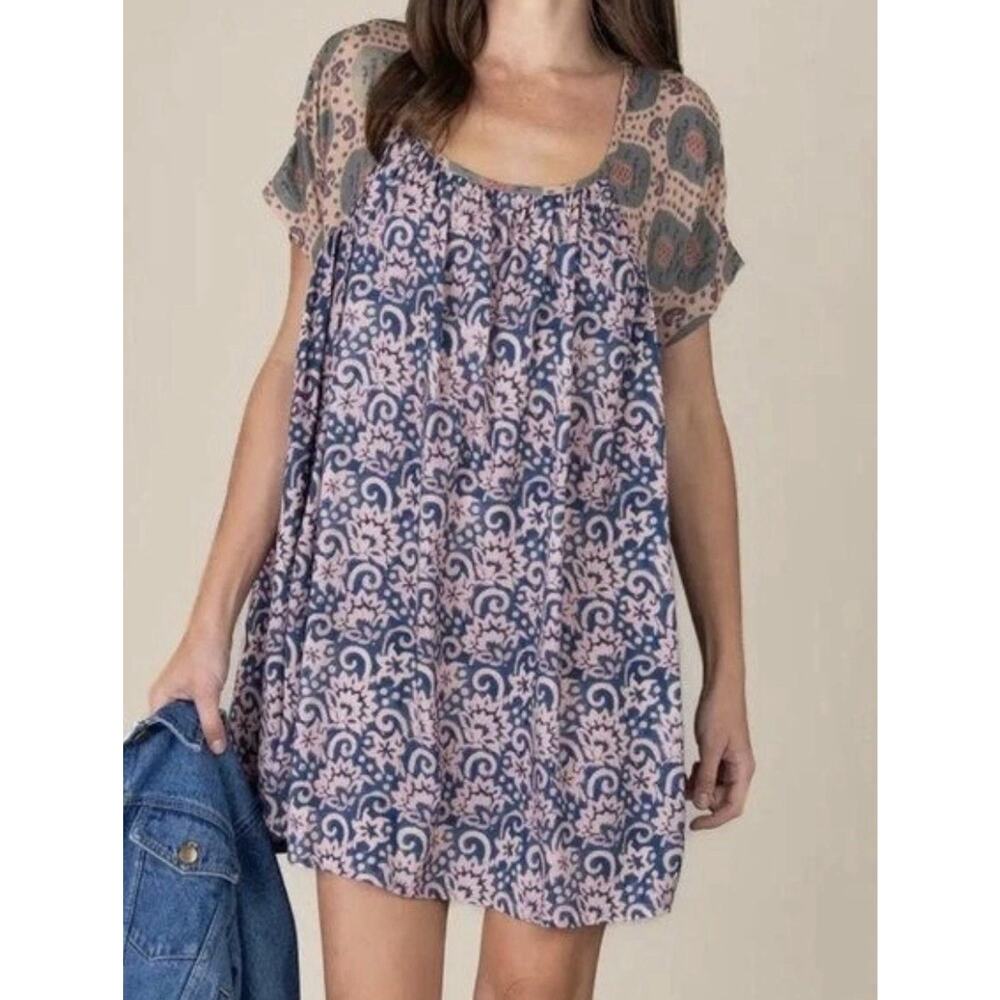 NWT Natural Life Mixed Print Mini Dress Tunic Sz XS/S Abstract Ovrszd Bohemian